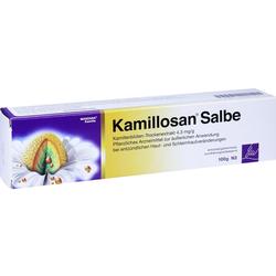 Eine Kamillosan Salbe in einer gelben und lila Verpackung.