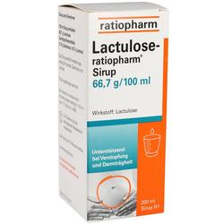 Verpackung von Lactulose-Sirup gegen Verstopfung steht aufrecht.