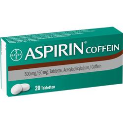Eine grüne Aspirin Coffein Packung mit 20 Tabletten.