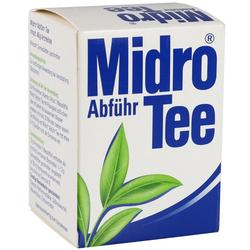 Eine Packung Abführtee mit grünen Blättern auf der Vorderseite.