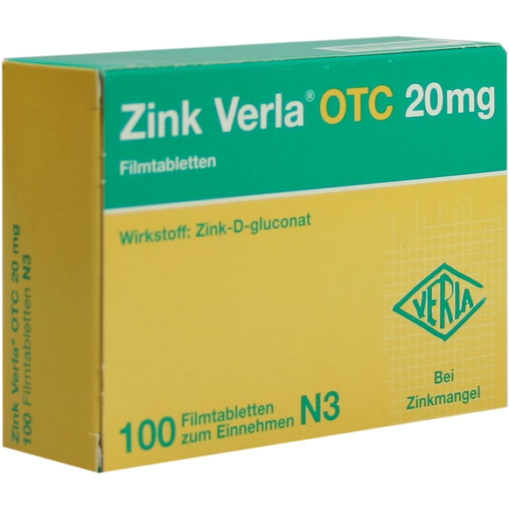 Eine grüne und gelbe Medikamentenschachtel mit Zinktabletten.