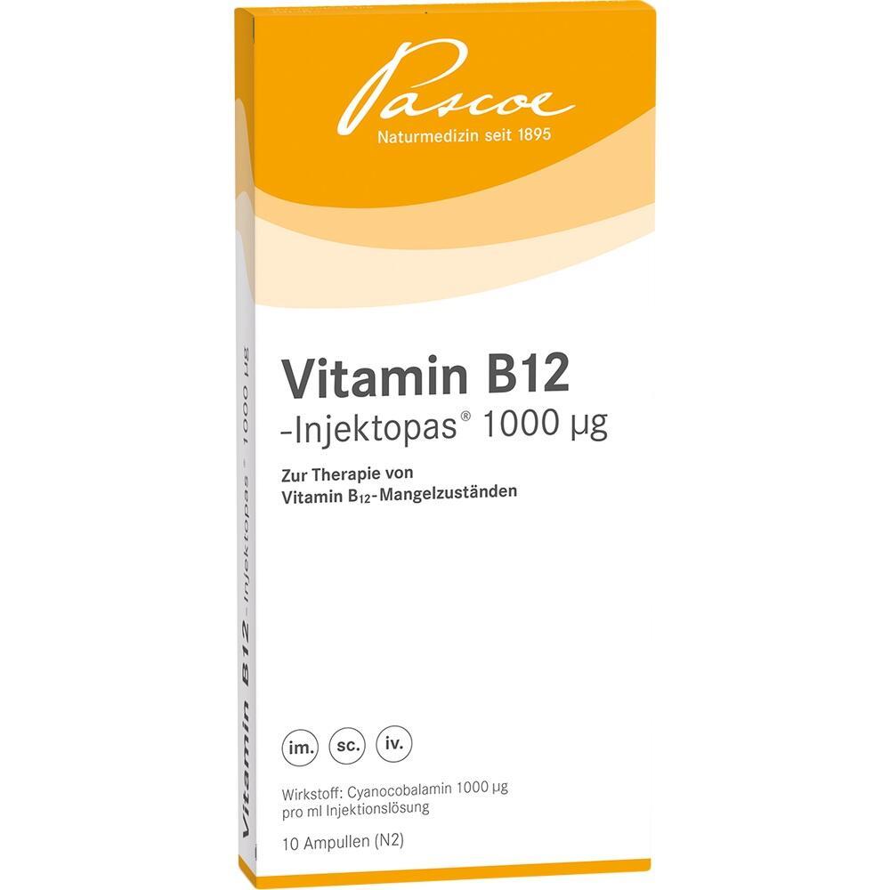Packung Vitamin B12-Injektionen zur Behandlung von Vitamin-B12-Mangel.